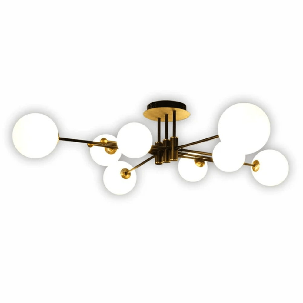 TKLD Pendant & Chandeliers White Globe Glass Black Rod Body Semi Flush 8xG9 Ceiling Light