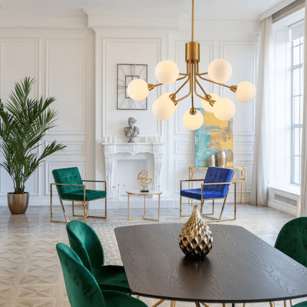 TKLD Pendant & Chandeliers White Globe Glass Gold Arm Body Pendant Chandelier Ceiling Light G9 - 9 Globes