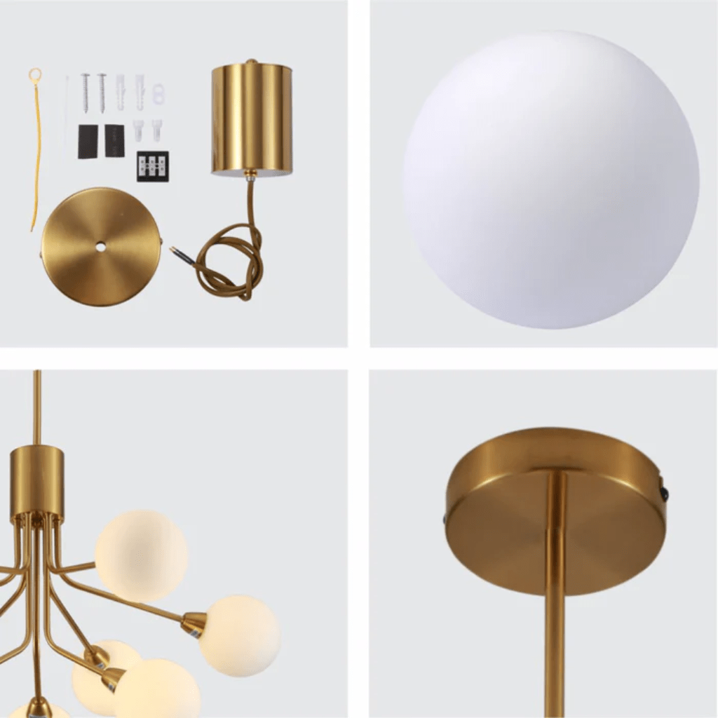 TKLD Pendant & Chandeliers White Globe Glass Gold Arm Body Pendant Chandelier Ceiling Light G9 - 9 Globes