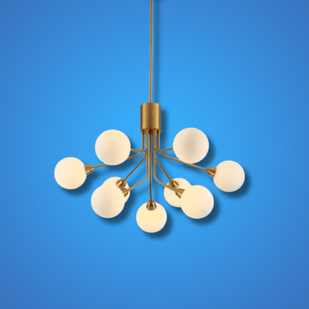 TKLD Pendant & Chandeliers White Globe Glass Gold Arm Body Pendant Chandelier Ceiling Light G9 - 9 Globes
