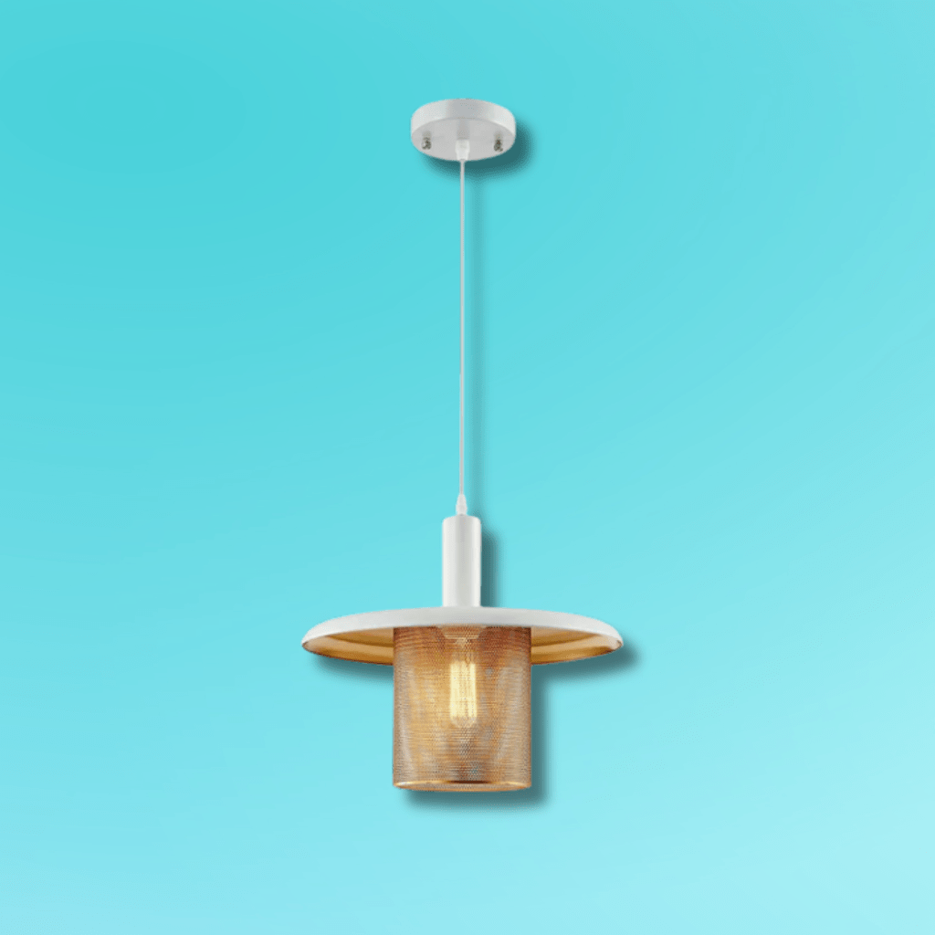 TKLD Pendant & Chandeliers White Golden Metal Caged Flat Pendant Ceiling Light - D350mm/D450mm