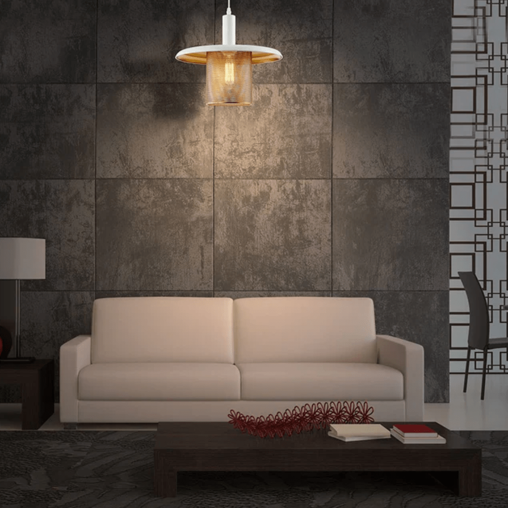 TKLD Pendant & Chandeliers White Golden Metal Caged Flat Pendant Ceiling Light - D350mm/D450mm