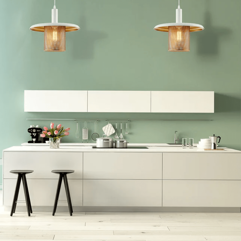 TKLD Pendant & Chandeliers White Golden Metal Caged Flat Pendant Ceiling Light - D350mm/D450mm