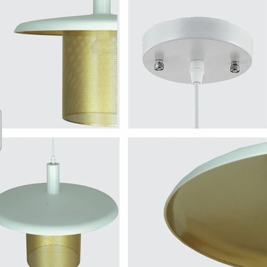 TKLD Pendant & Chandeliers White Golden Metal Caged Flat Pendant Ceiling Light - D350mm/D450mm