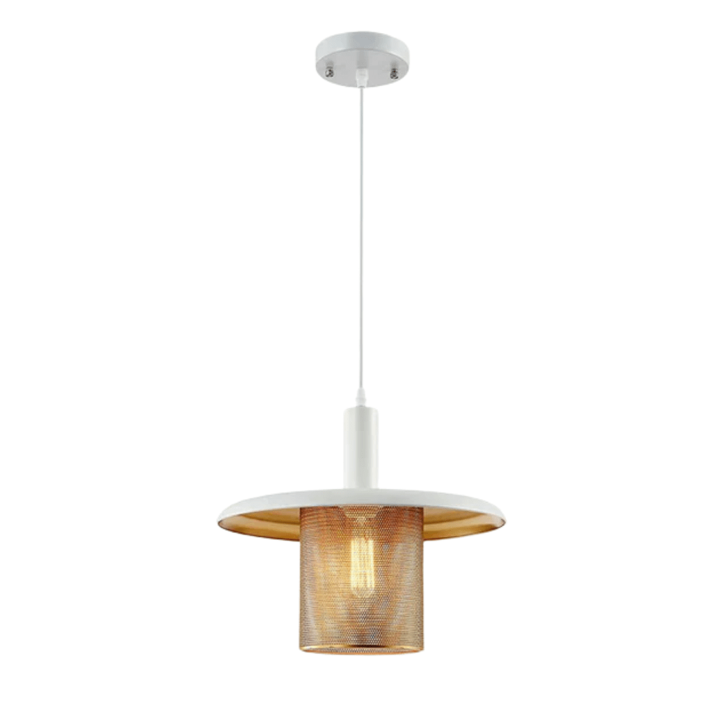 TKLD Pendant & Chandeliers White Golden Metal Caged Flat Pendant Ceiling Light - D350mm/D450mm