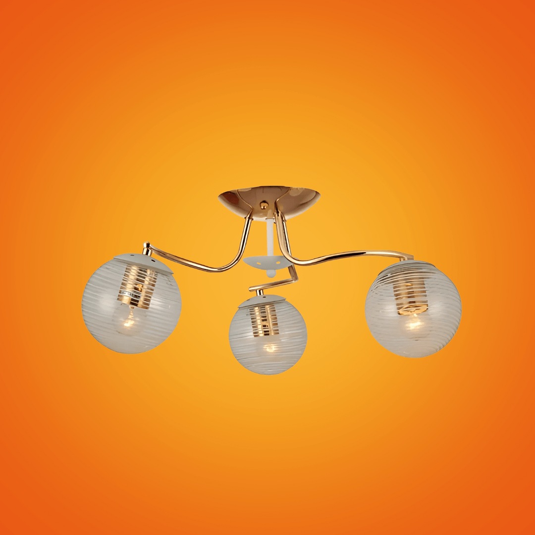 TKLD Ceiling Lights White Striped 3 Lamp Clear Globe Gold Semi Flush Ceiling Light - 40W