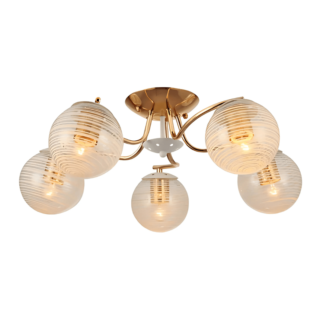 TKLD Ceiling Lights White Striped 5 Lamp Clear Globe Gold Semi Flush Ceiling Light - 40W