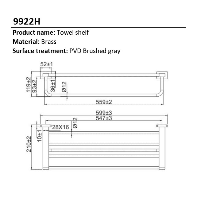 Toplight Bathroom Accessories Bathroom Brass Chrome Plated Towel Shelf with Towel Bar Holder - 9922H