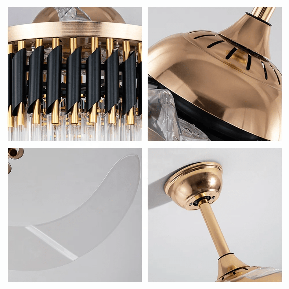 Toplight Ceiling Lights Golden Crystal Chandelier Ceiling Fan Light 72W With Remote Control - ESC-513B