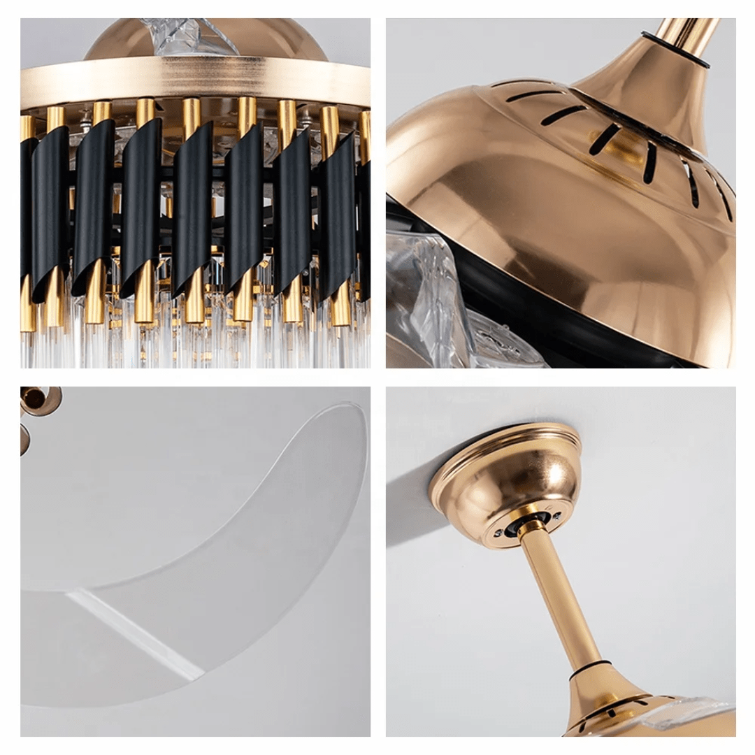 Toplight Ceiling Lights Golden Crystal Chandelier Ceiling Fan Light 72W With Remote Control - ESC-513B