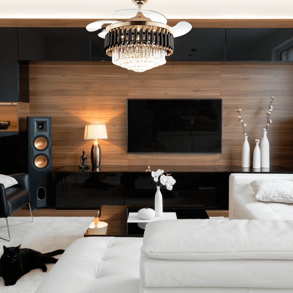 Toplight Ceiling Lights Golden Crystal Chandelier Ceiling Fan Light 72W With Remote Control - ESC-513B