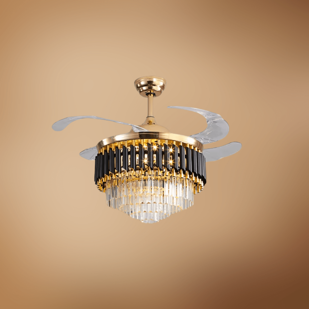 Toplight Ceiling Lights Golden Crystal Chandelier Ceiling Fan Light 72W With Remote Control - ESC-513B