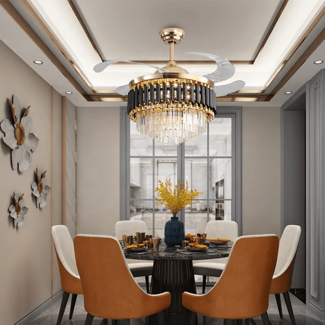 Toplight Ceiling Lights Golden Crystal Chandelier Ceiling Fan Light 72W With Remote Control - ESC-513B