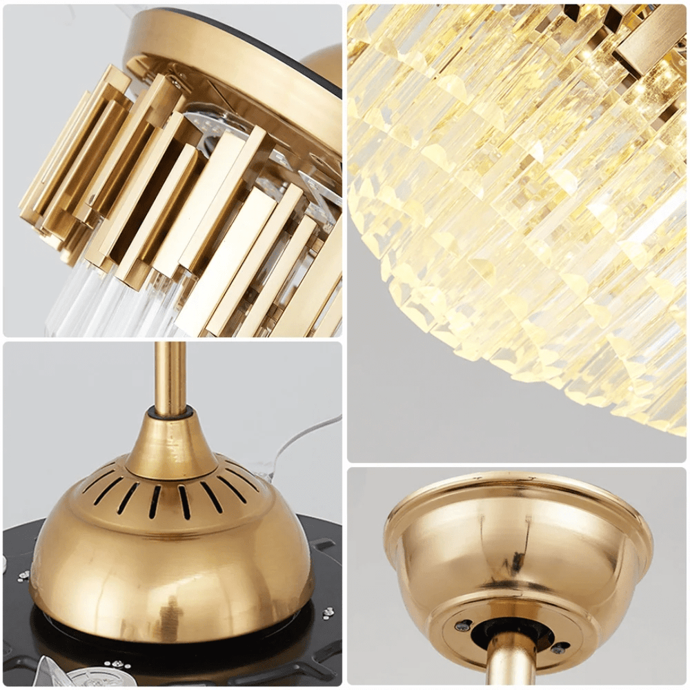 Toplight Ceiling Lights Golden Crystal Chandelier Ceiling Fan Light 72W With Remote Control - ESC-513G