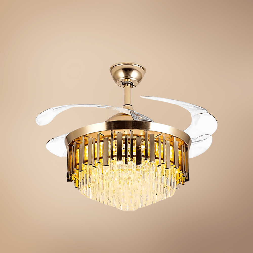 Toplight Ceiling Lights Golden Crystal Chandelier Ceiling Fan Light 72W With Remote Control - ESC-513G