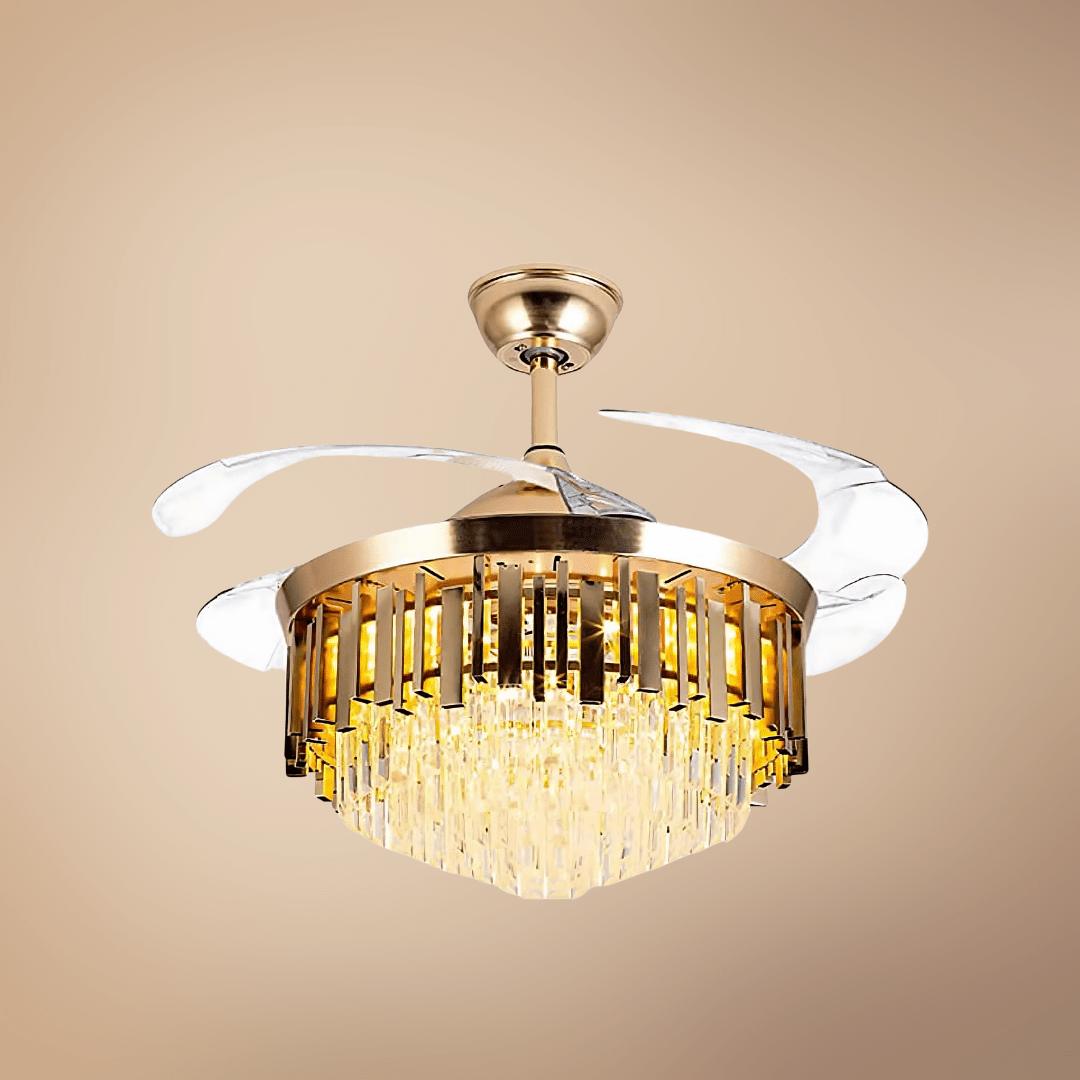 Toplight Ceiling Lights Golden Crystal Chandelier Ceiling Fan Light 72W With Remote Control - ESC-513G