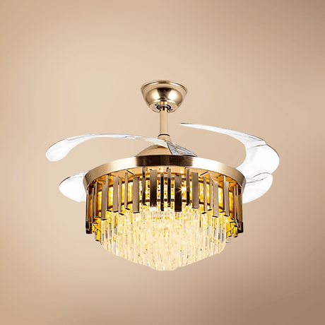 Toplight Ceiling Lights Golden Crystal Chandelier Ceiling Fan Light 72W With Remote Control - ESC-513G