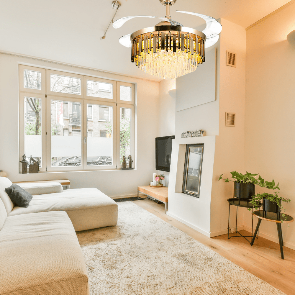 Toplight Ceiling Lights Golden Crystal Chandelier Ceiling Fan Light 72W With Remote Control - ESC-513G