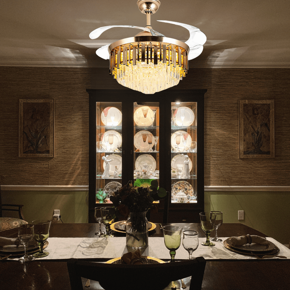 Toplight Ceiling Lights Golden Crystal Chandelier Ceiling Fan Light 72W With Remote Control - ESC-513G