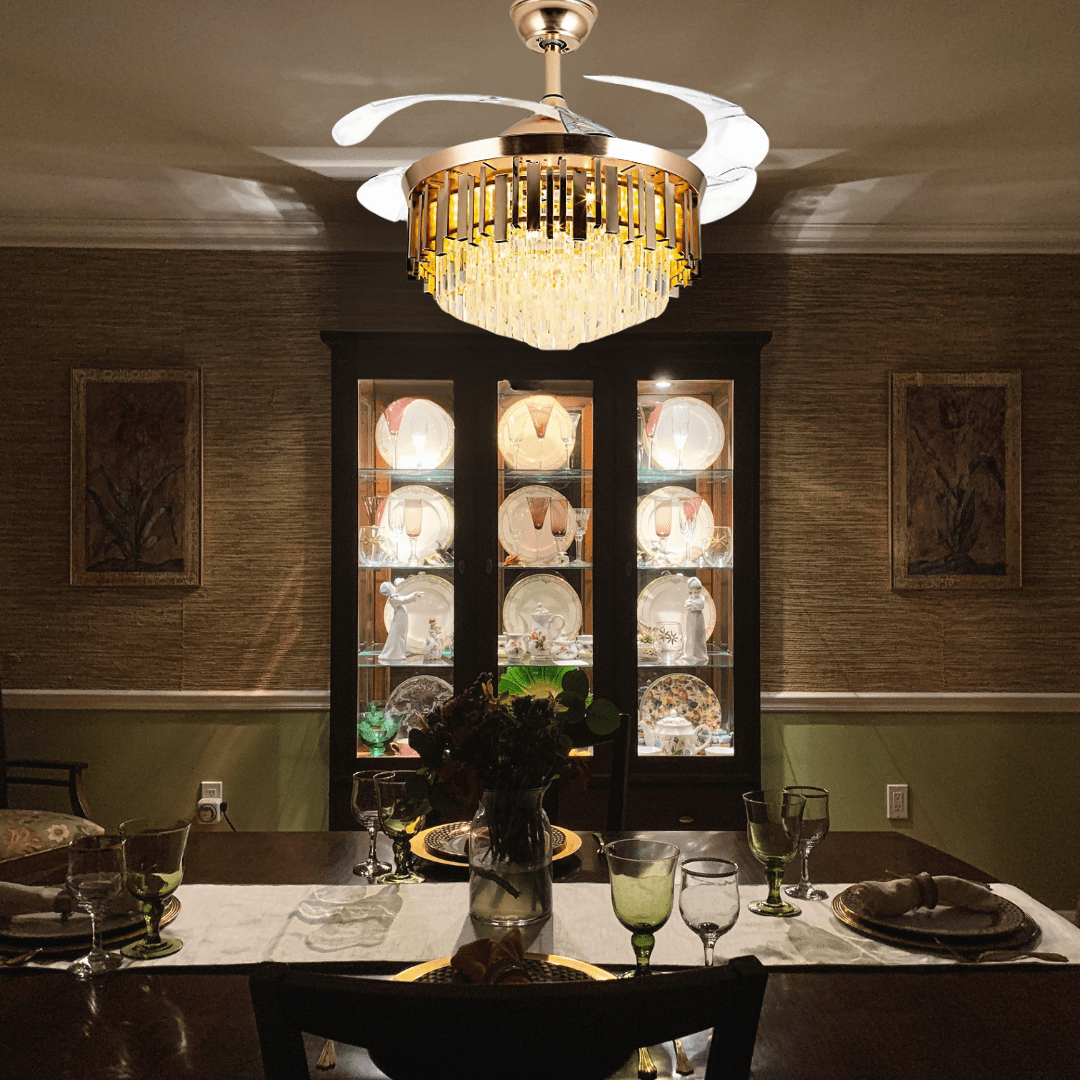 Toplight Ceiling Lights Golden Crystal Chandelier Ceiling Fan Light 72W With Remote Control - ESC-513G