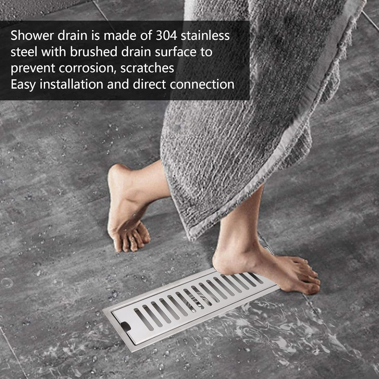 Toplight Bathroom Accessories Stainless Steel Rectangular 12" Shower Floor Drain - S05010BN