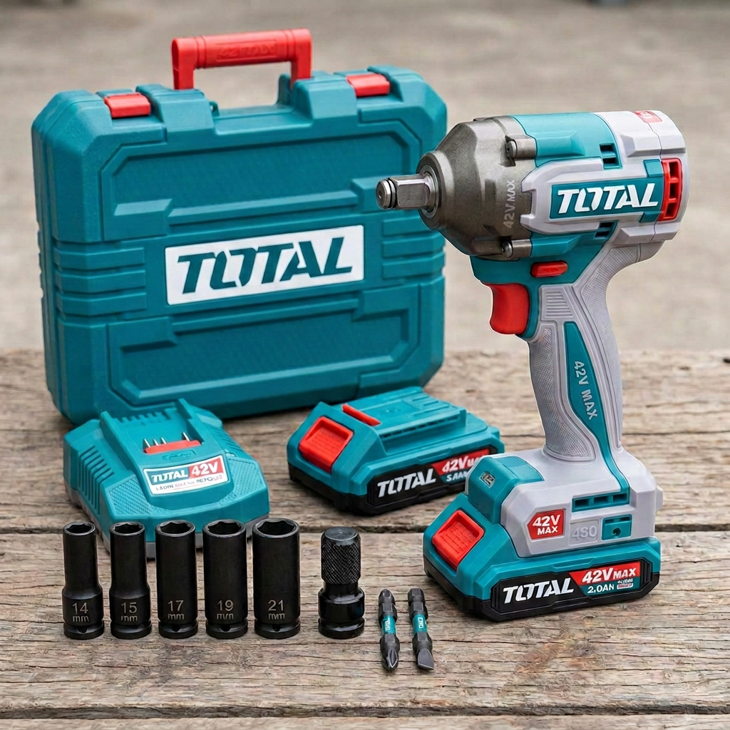 Total impact wrench kit on a workshop bench