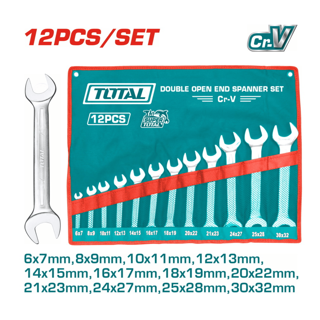 Total Wrenches Total 12 Pieces Double Open End Spanner Set 6-32mm - THT1023121