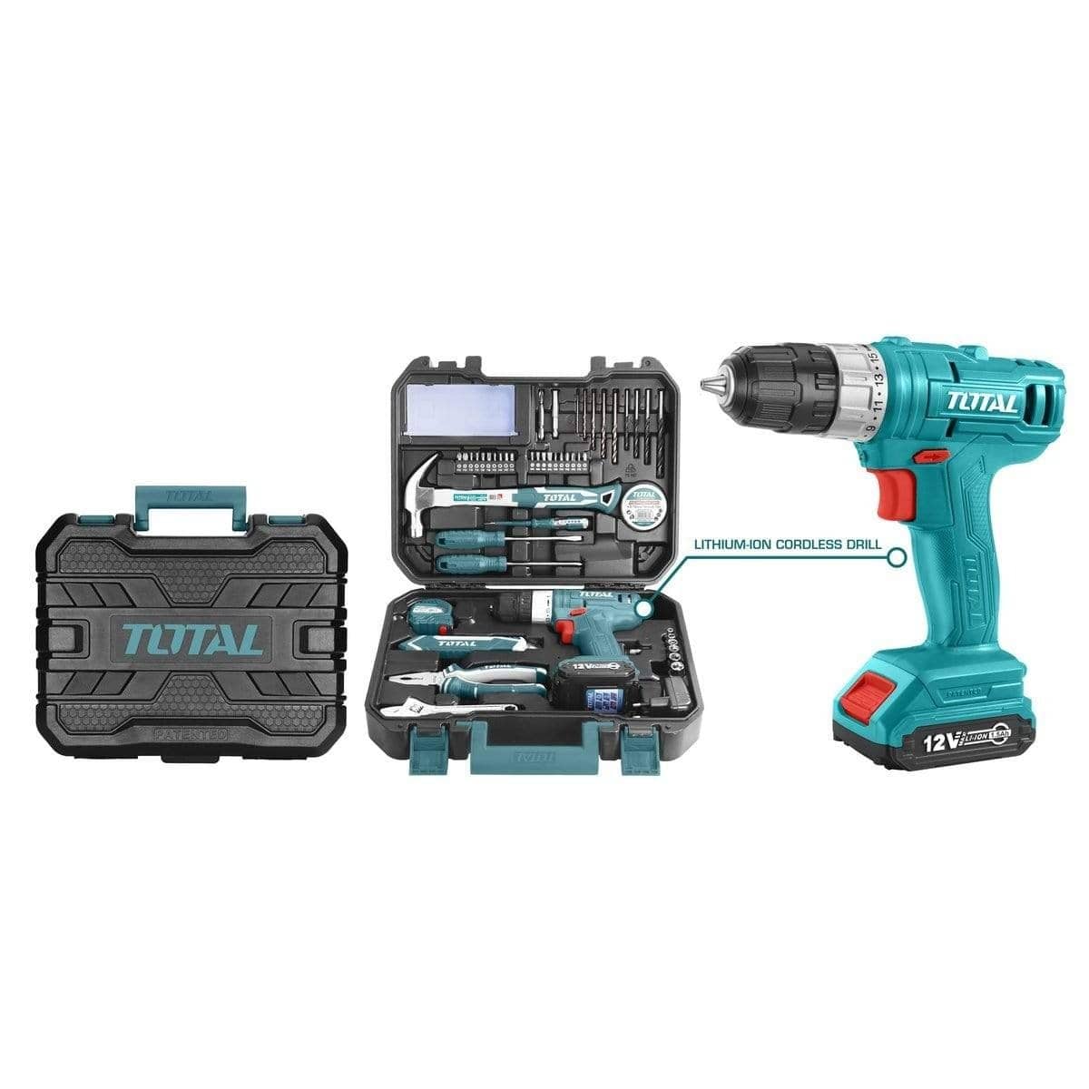 Total Tool Set Total 127 Pieces Tools Set with 12V Li-ion Cordless Drill - THKTHP11272