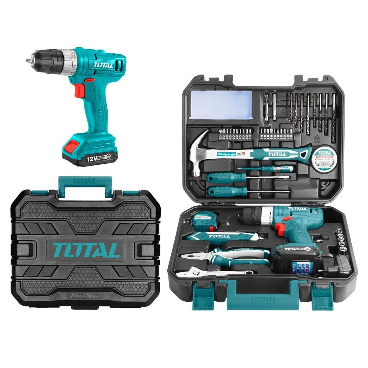 Total Tool Set Total 127 Pieces Tools Set with 12V Li-ion Cordless Drill - THKTHP11272