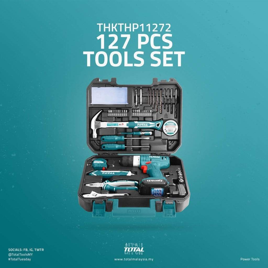 Total Tool Set Total 127 Pieces Tools Set with 12V Li-ion Cordless Drill - THKTHP11272