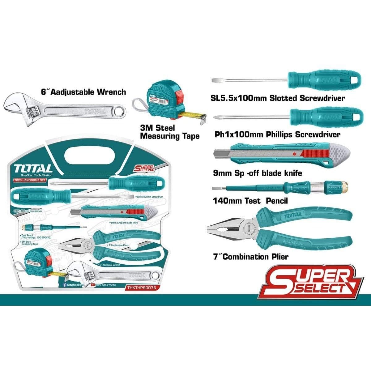 Total Tool Set Total 7 Pieces Hand Tool Set - THKTHP90076