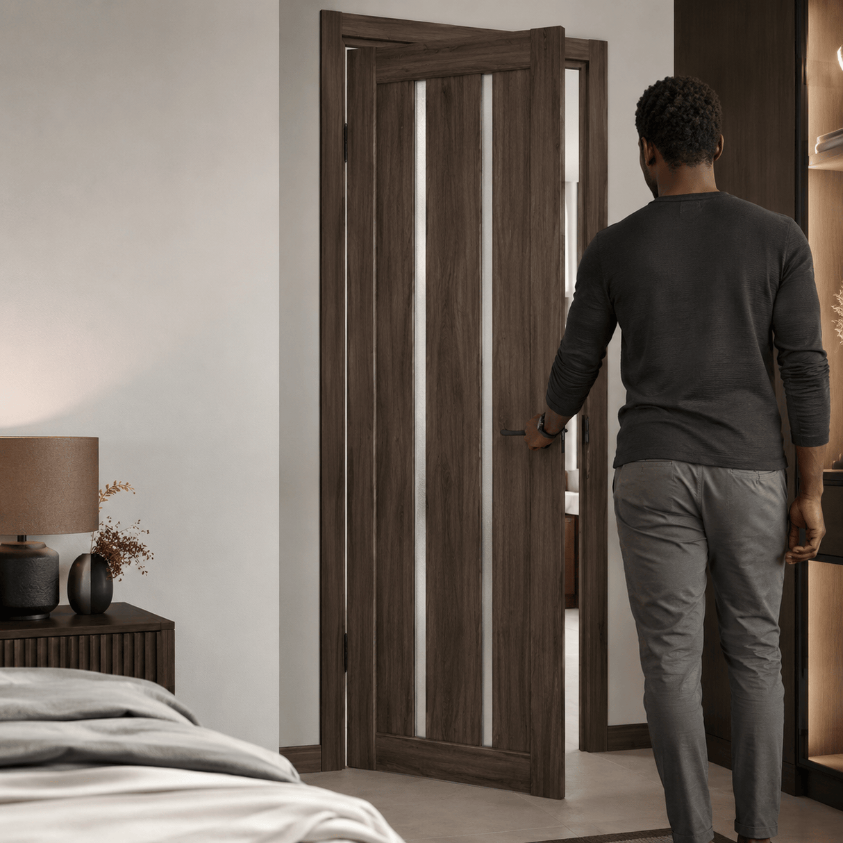 Unidoors Interior Doors Unidoors Elegant PP-Coated Glass-Insert Interior Door with Handle, Lock & 5 Keys 90 cm - EL02