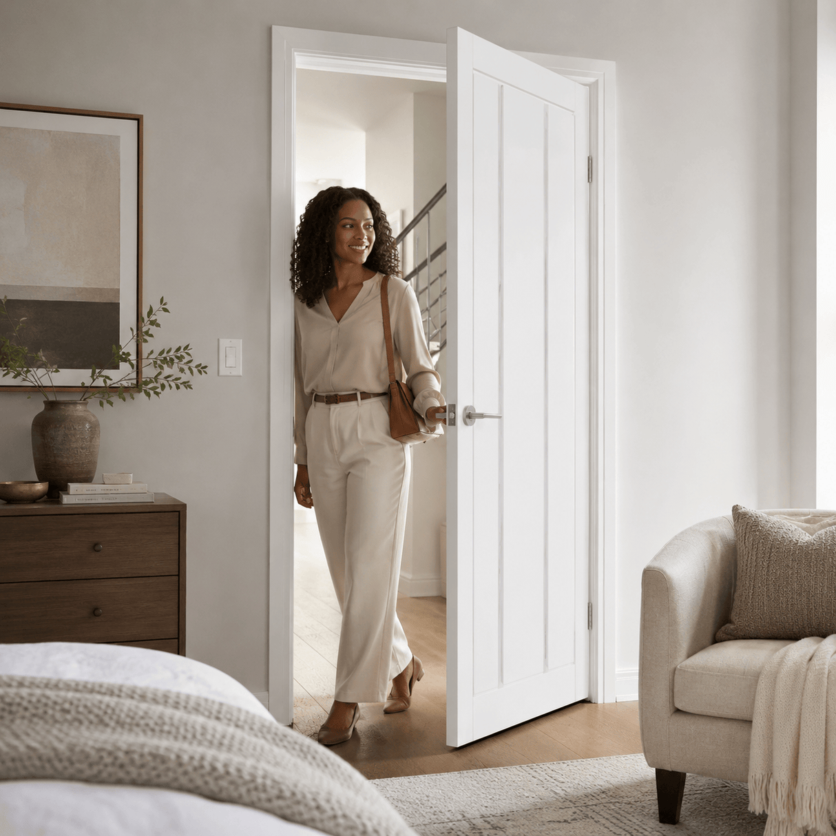 Unidoors Interior Doors Unidoors Elegant PP-Coated Glass-Insert Interior Door with Handle, Lock & 5 Keys 90 cm - EL02