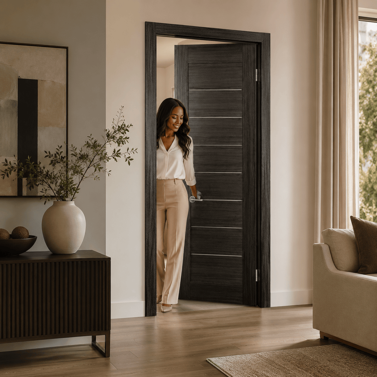 Unidoors Interior Doors Unidoors Modern Slim Horizontal Glass-Line Interior Door with Handle, Lock & 5 Keys - MD01