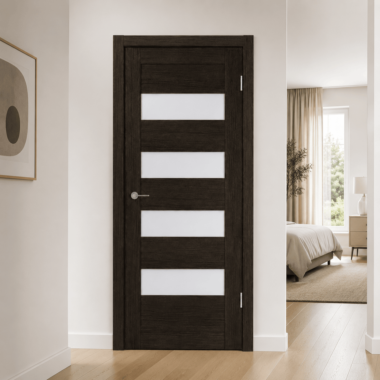 Unidoors Interior Doors Unidoors Modern Wide Horizontal Glass-Band Interior Door with Handle, Lock & 5 Keys - MD02
