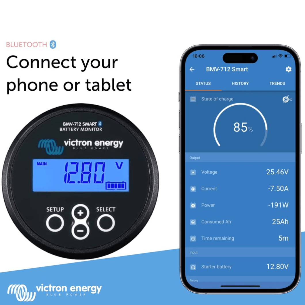 Victron Batteries & Accessories Victron Energy Black Smart Battery Monitor with Shunt 6.5-70 VDC Display and Bluetooth - BMV-712
