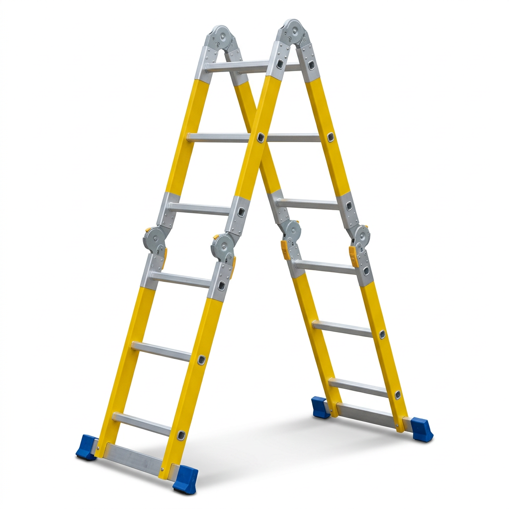 Wadfow multipurpose ladder in its open A-frame configuration on white