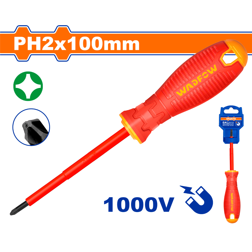 Wadfow Screwdrivers Wadfow 1000V PH2 x 100mm Insulated Screwdriver Set - WSD7224