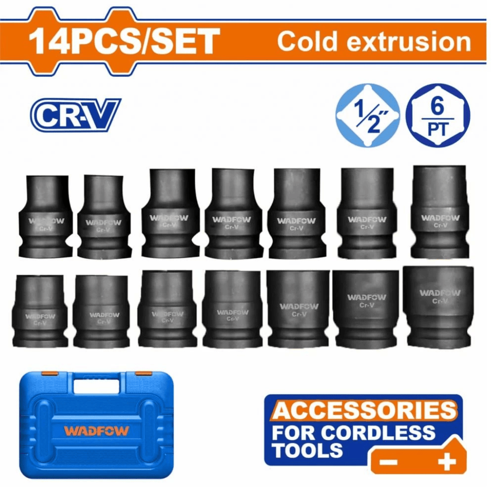 Wadfow Wrenches Wadfow 14-Piece 1/2" Drive Impact Socket Set -  WMS4D01