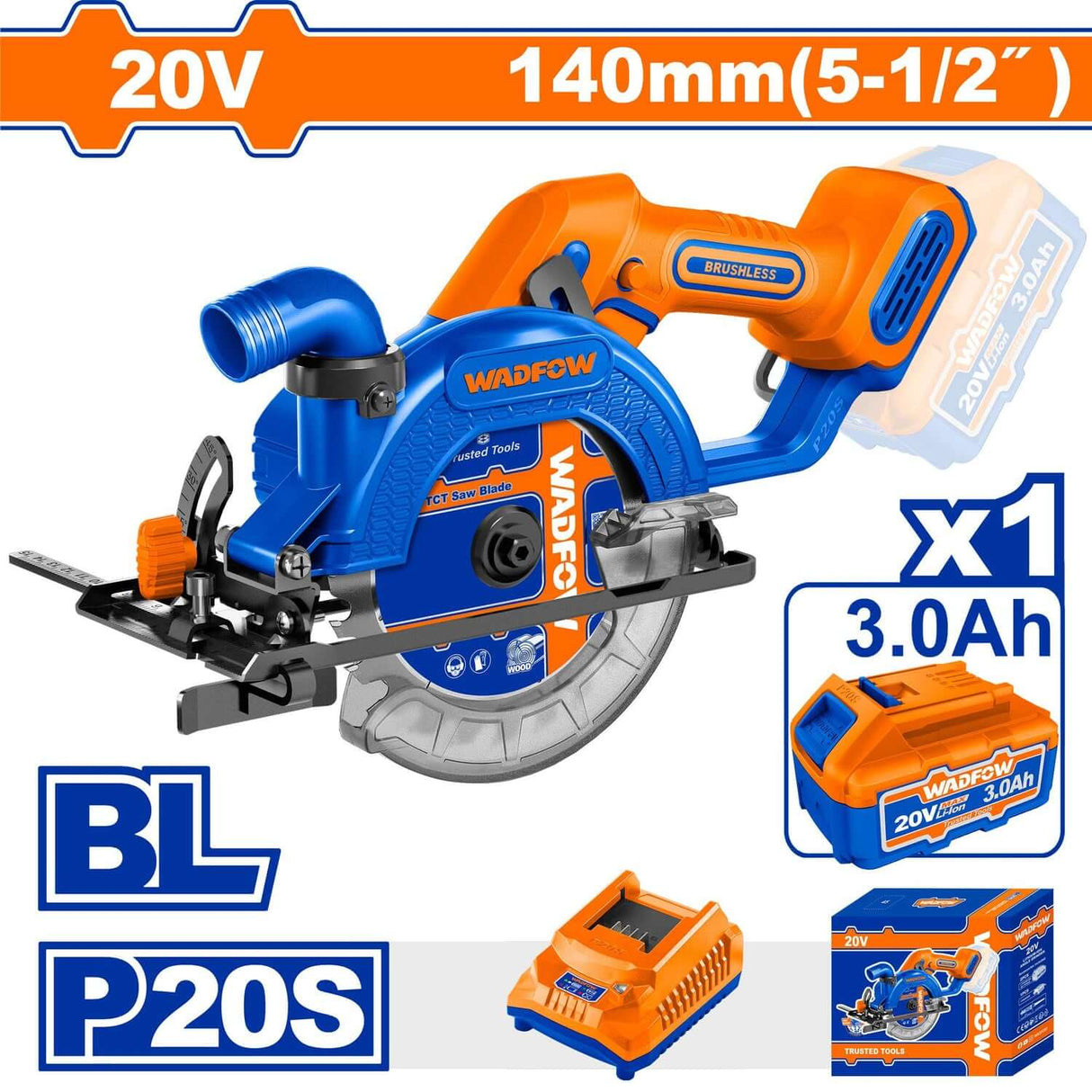 Wadfow Circular Saw Wadfow 140mm Cordless Circular Saw - WLWP5631