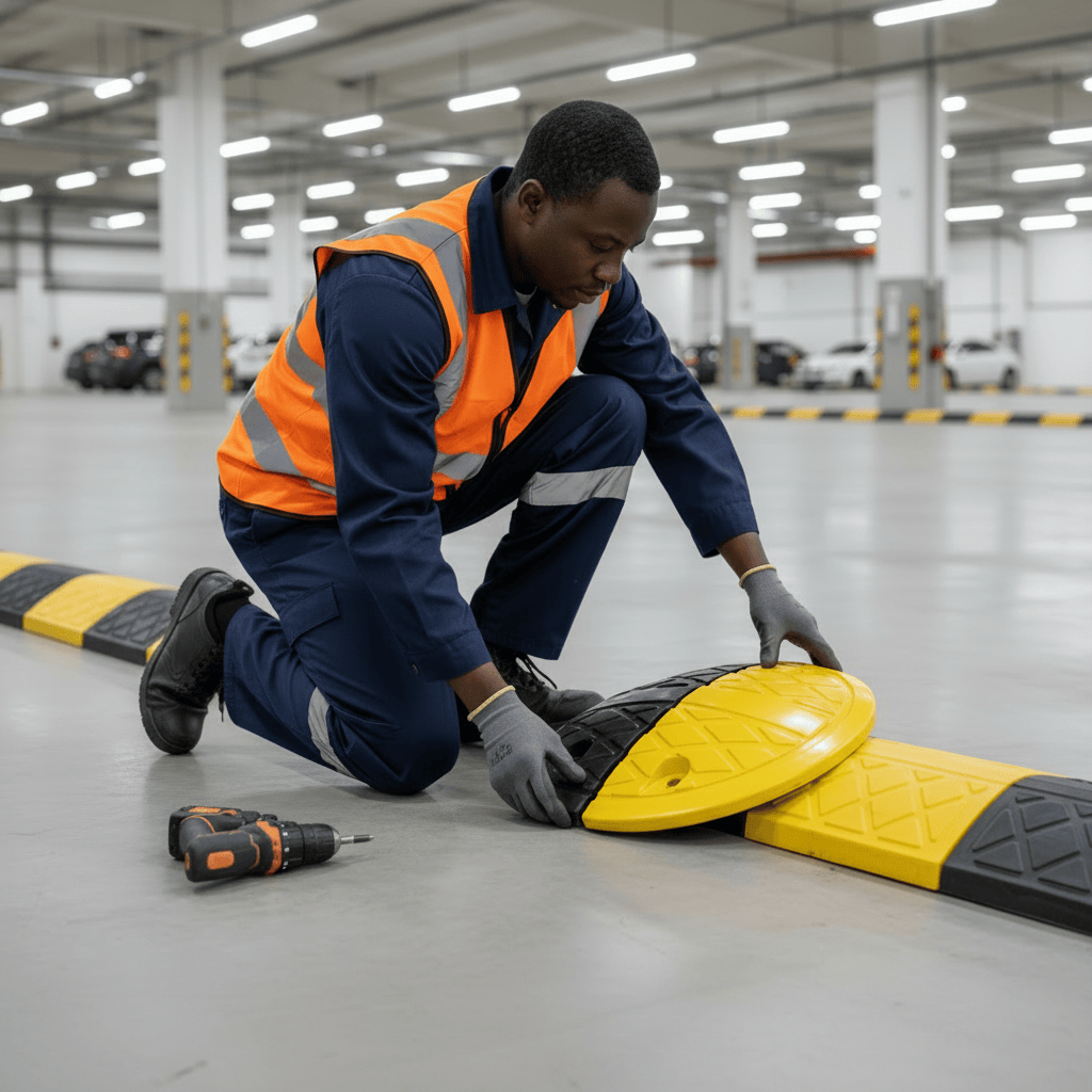 Wadfow Specialty Safety Equipment Wadfow 2-Piece Black and Yellow Rubber Speed Bump End Set - WYJ5A05