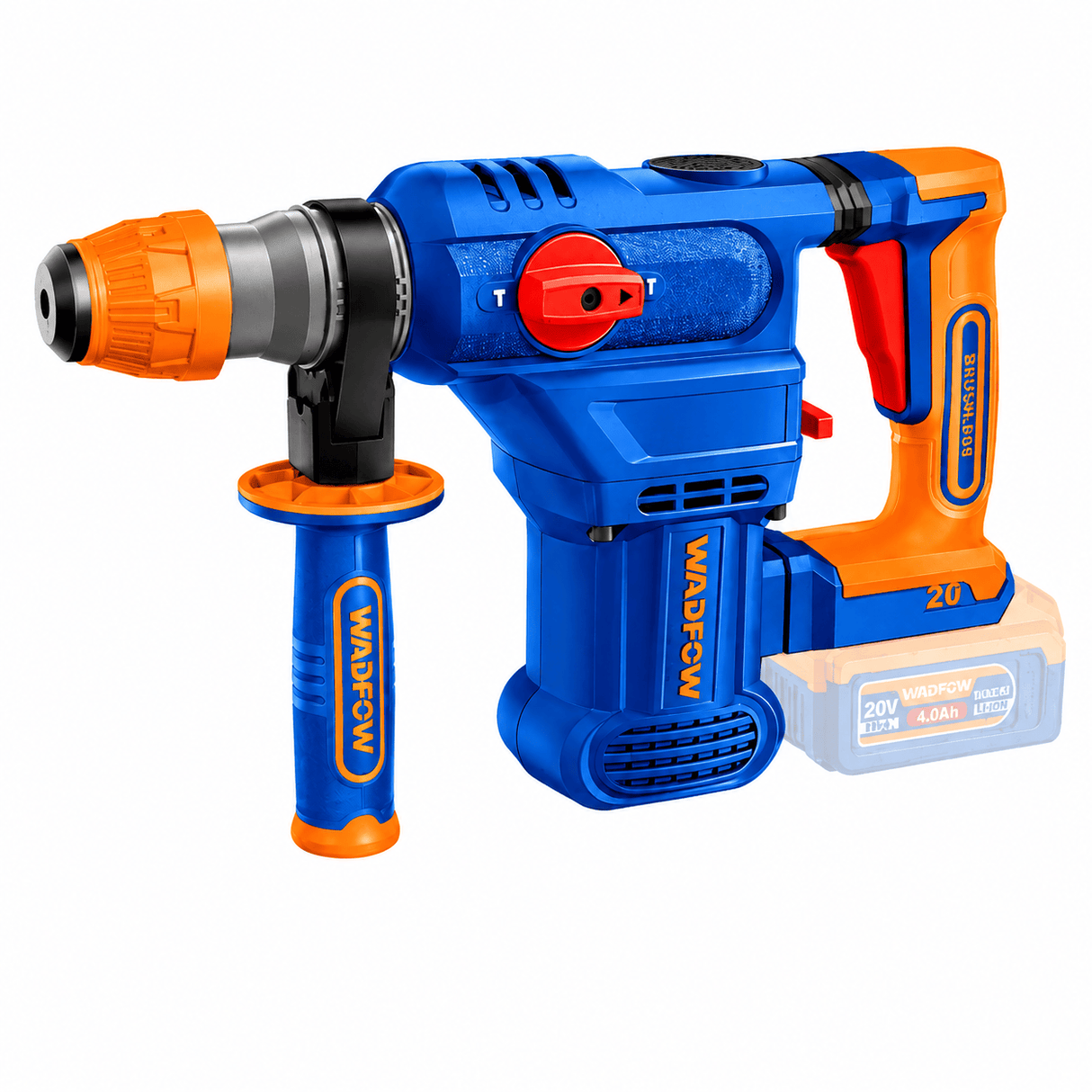Wadfow Drill Wadfow 20V Brushless Cordless Rotary Hammer 4.5J with 2 x 4.0Ah Batteries, Charger & Accessories - WLM2B286