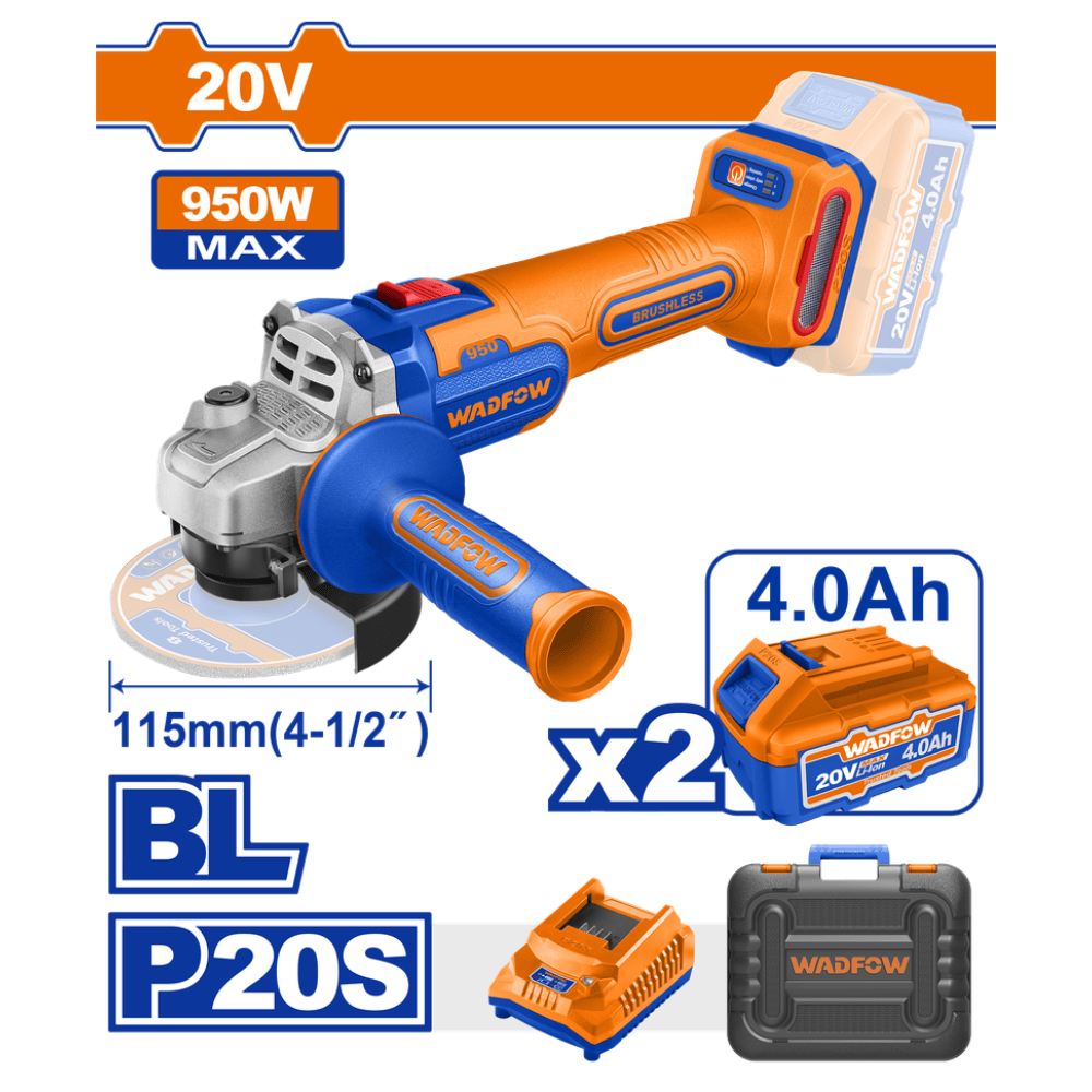 Wadfow Grinder Wadfow 20V Cordless Angle Grinder - WLAPB522
