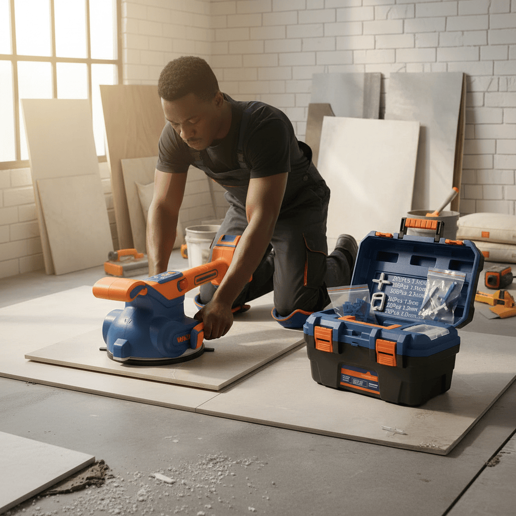Wadfow Marble & Tile Cutters Wadfow 20V Cordless Tile Vibration Machine 130mm with 50kg Suction Capacity, 2.0Ah Battery & Charger - WTVM1D128