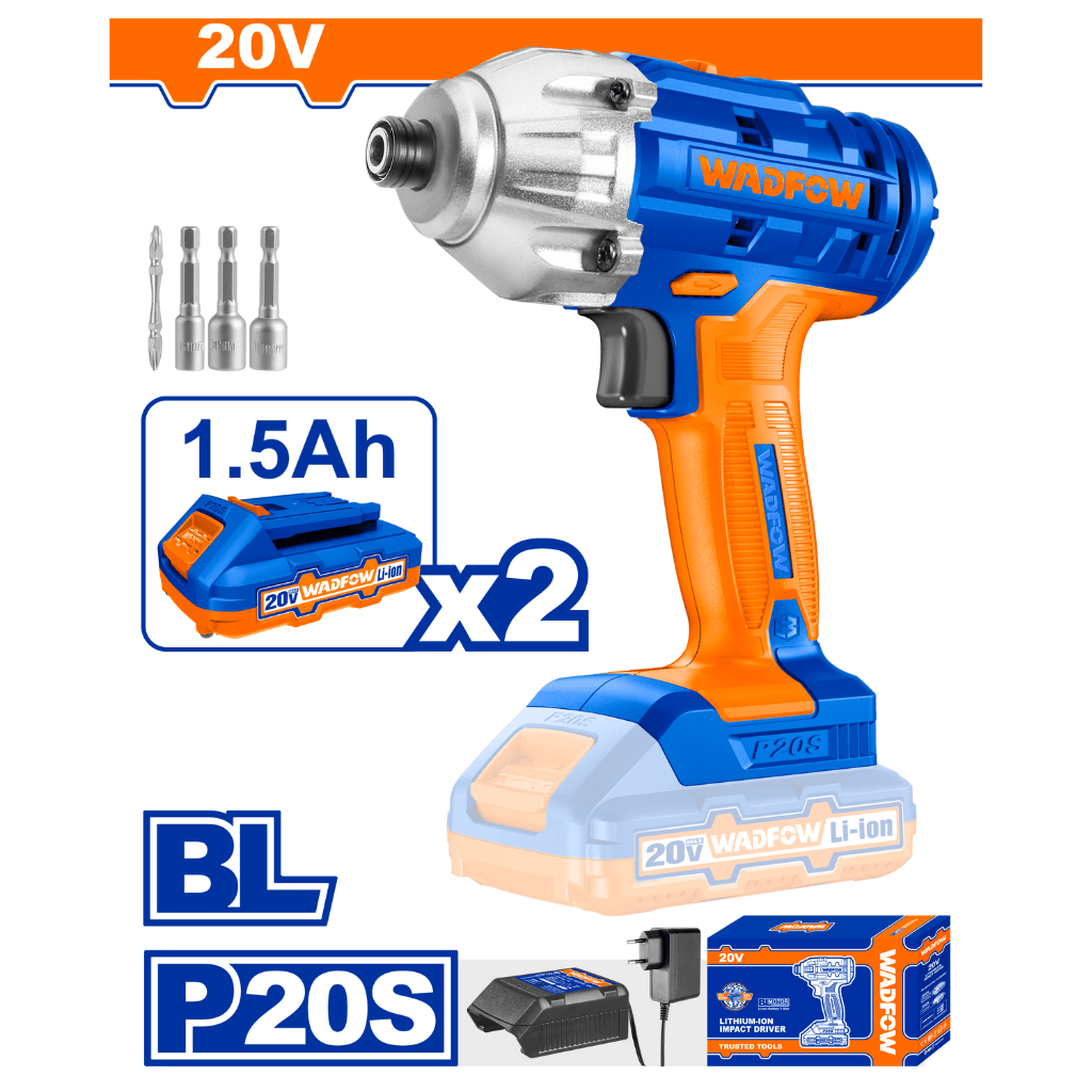 Wadfow Drill Wadfow 20V Lithium-Ion Cordless Impact Driver with 170Nm Torque - WCD2512