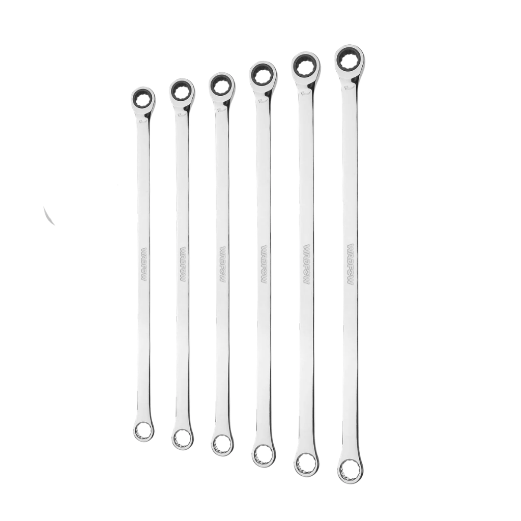 Wadfow Wrenches Wadfow 6-Piece Extra-Long Double Ring Ratchet Wrench Set - WFR8406