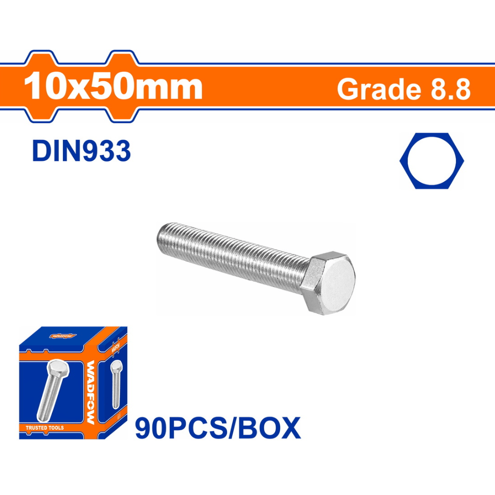 Wadfow Fasteners Wadfow 90 Pieces 10x50mm Carbon Steel Bolt - WXSP53AA