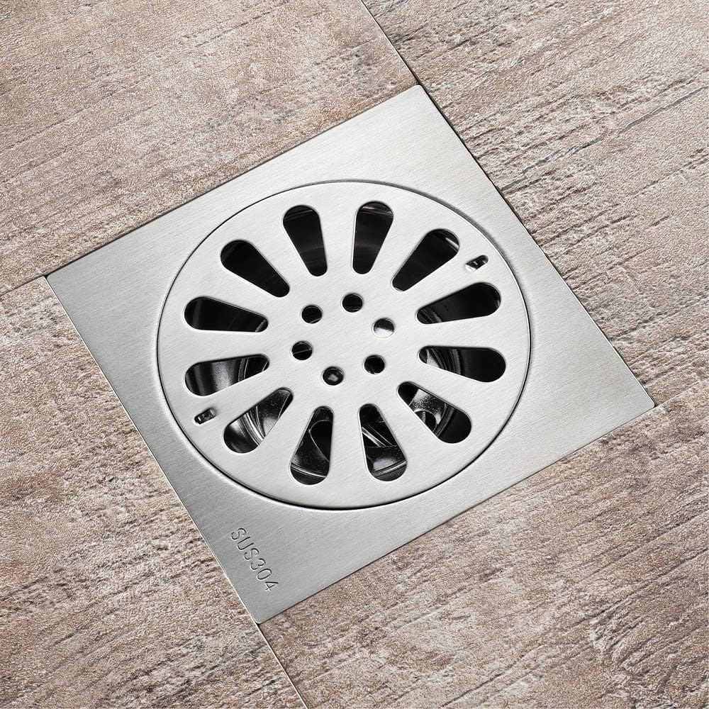 Wahkit Drains Wahkit 4" Chrome Floral Round Floor Drain in Stainless Steel - K-D501