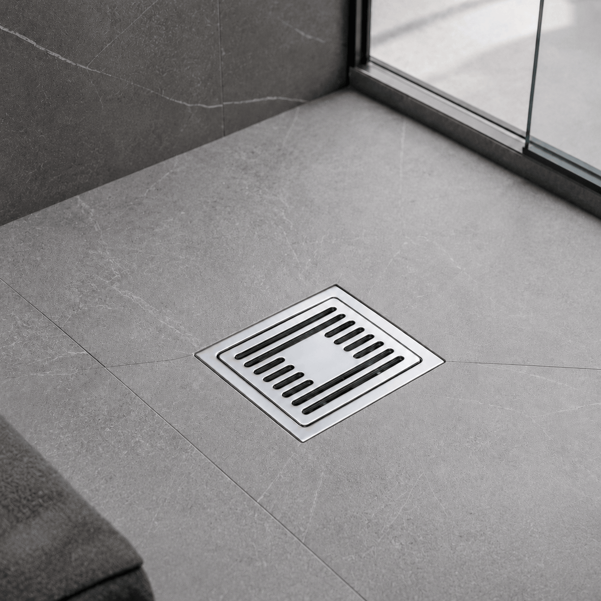 Wahkit Drains Wahkit 4" Chrome Square Grid Floor Drain in Stainless Steel - K-D425