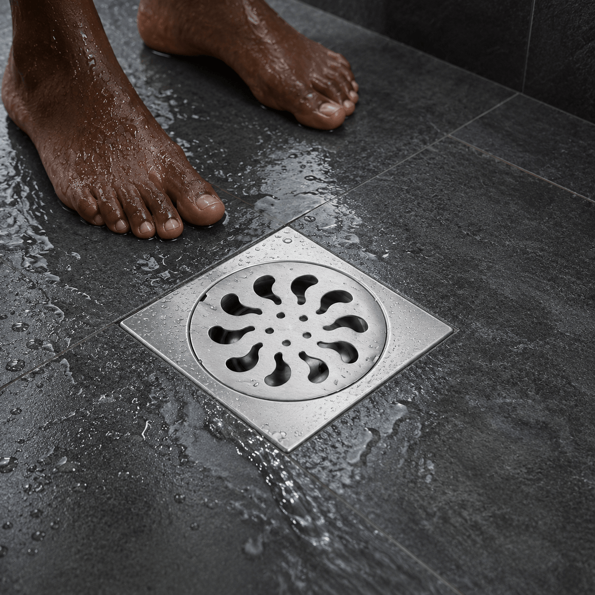 Wahkit Drains Wahkit 4" Chrome Swirl Round Floor Drain in Stainless Steel - K-D470